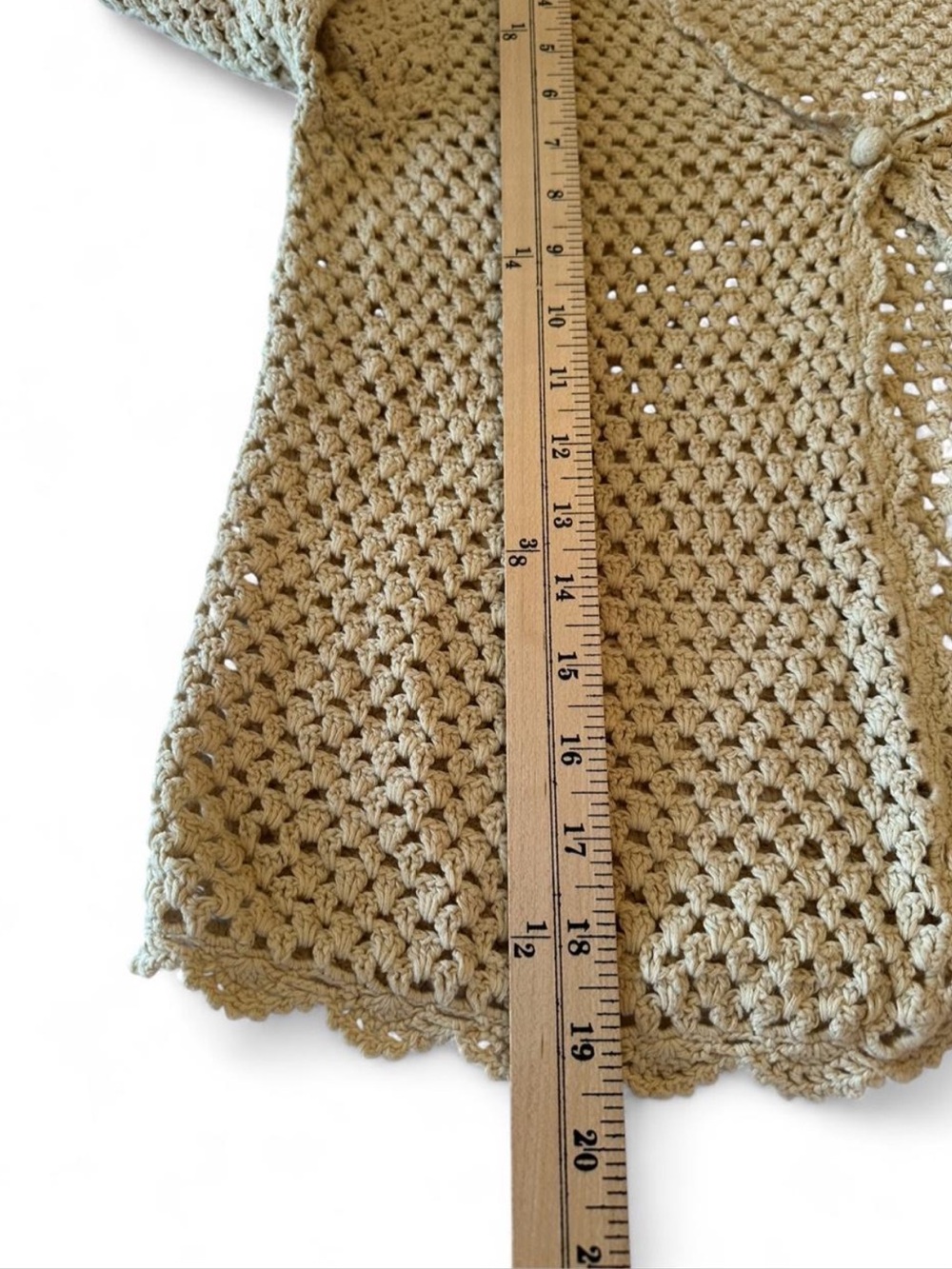 Vintage Y2K Norm Thompson Crochet Crop Cardigan Linen Blend Boho Coastal Neutral - Picture 7 of 8
